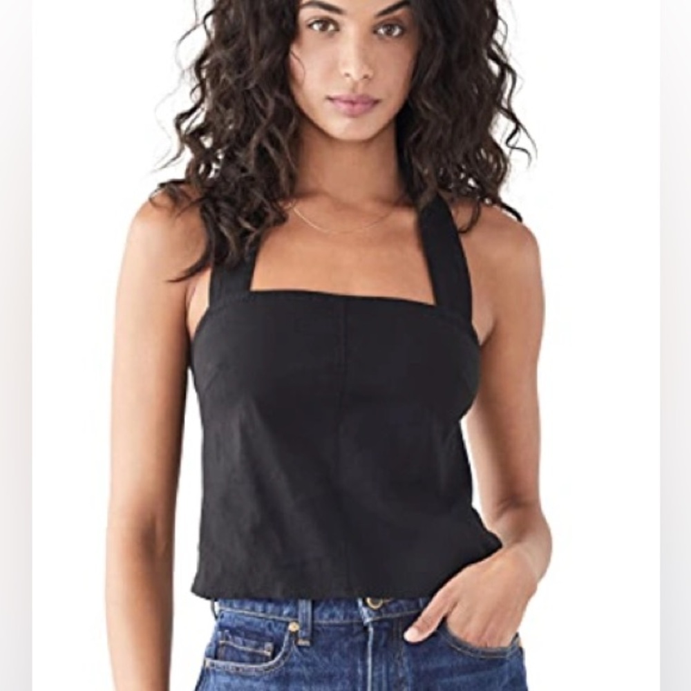 Vince Black Square Neck Linen Halter Top Size 6